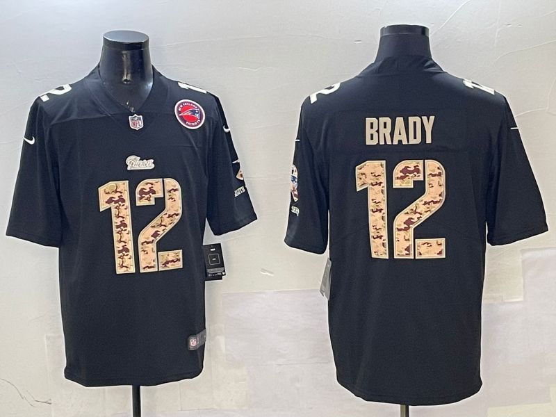 Men New England Patriots #12 Brady Black Camo Nike 2025 Limited NFL Jersey style 1